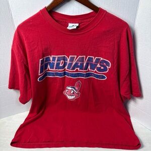 Y2K Cleveland Indians Chief Wahoo Red Vintage Logo Tee Size XL